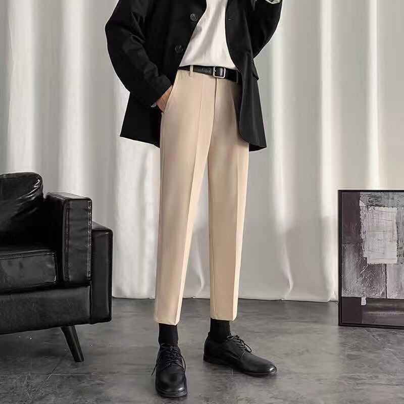 Pants men's spring and summer nine-point suit pants men's slim Korean style trendy straight-leg pants drape casual trousers