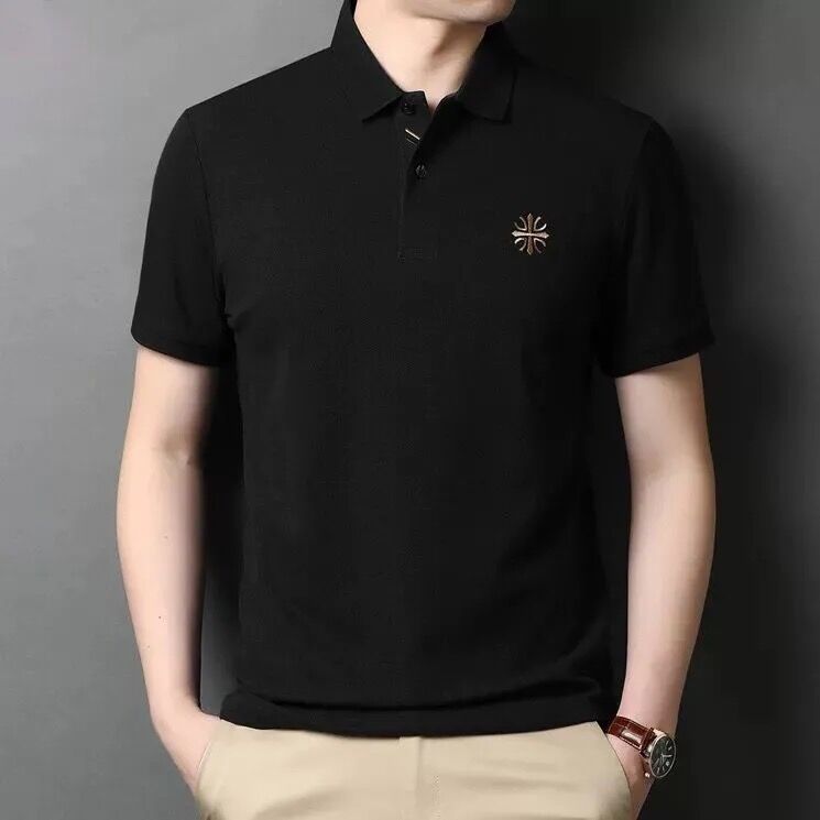 Genuine Paul embroidery summer men's short-sleeved POLO shirt middle-aged and young men's T-shirt lapel loose top men's clothing