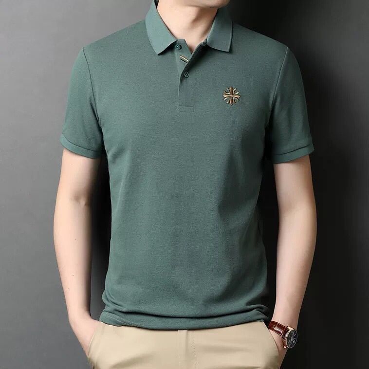 Genuine Paul embroidery summer men's short-sleeved POLO shirt middle-aged and young men's T-shirt lapel loose top men's clothing