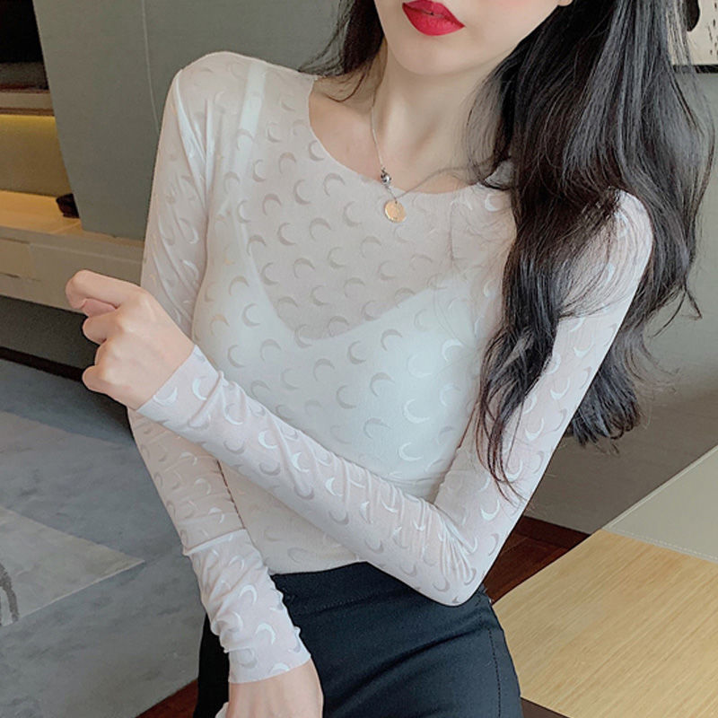 防曬衣冰絲女長袖T恤2023夏季修身泫雅風同款月亮性感打底衫上衣