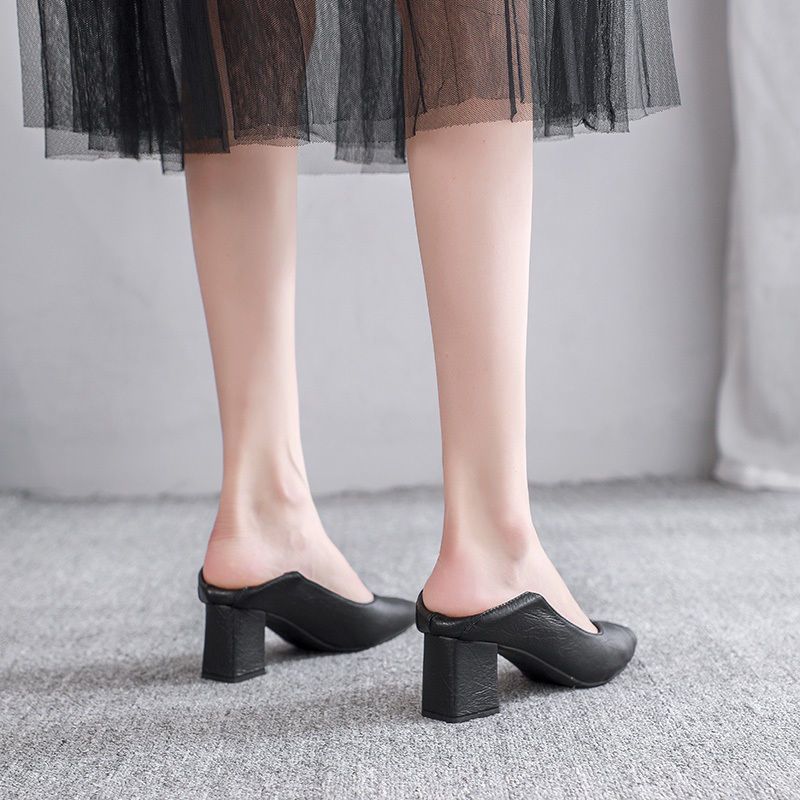 【广州品质】真软皮高跟鞋2021春夏季新款女粗跟性感时尚职业单鞋