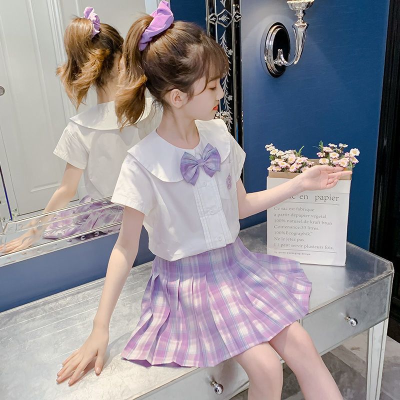 jk制服女童夏季短袖水手服10歲9兒童正版學院風百褶裙套裝中大童