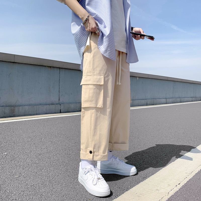 Spring and summer tooling pants men and women tide brand wild straight loose casual pants students Korean version of the trend of wide-leg pants trend