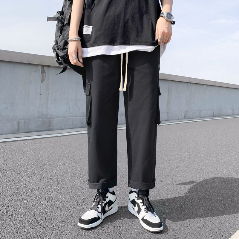 Spring and summer tooling pants men and women tide brand wild straight loose casual pants students Korean version of the trend of wide-leg pants trend