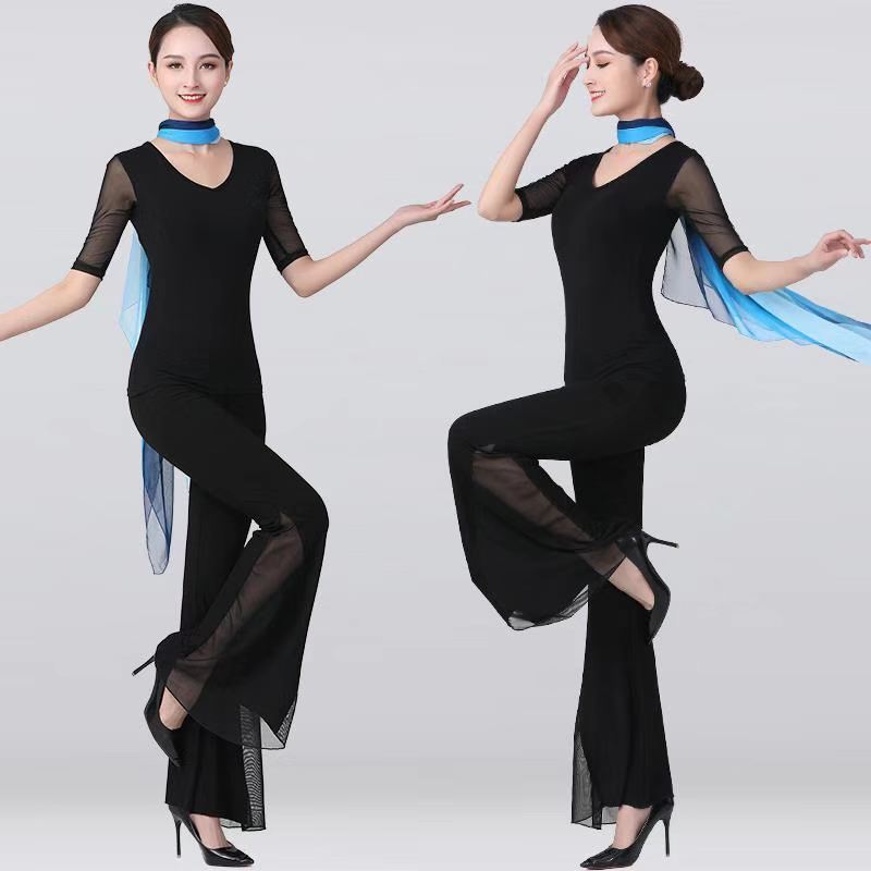 广场舞服装新款套装女交谊舞3步踩优雅修身练功舞蹈服拉丁舞