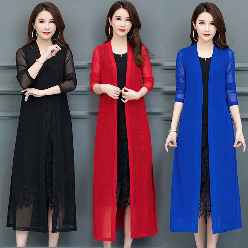 Spring and summer women's thin section with mesh gauze sun protection clothing large size long shawl coat loose ice silk air conditioning cardigan cape