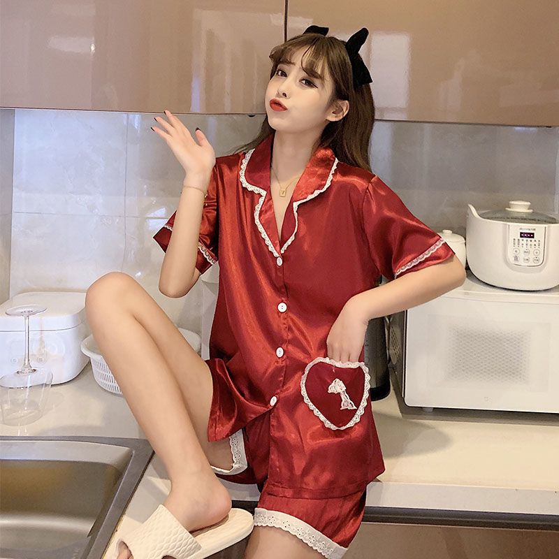 睡衣女夏季冰絲短袖2021新款網紅夏天甜美可愛學生家居服兩件套裝