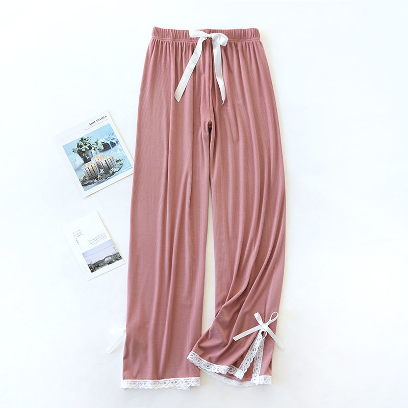 Modal pajama pants women's summer thin loose trousers home pants outerwear spring and autumn home pants ice silk large size lace pants