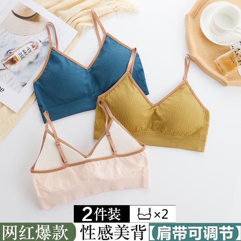 Beautiful back sling wrapped chest tube top bottoming underwear female Korean version student girl short vest style bra net red hot style