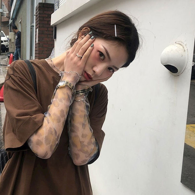 神仙網紗打底女2023夏季學生洋氣內搭防曬衣印花透透長袖t恤上衣