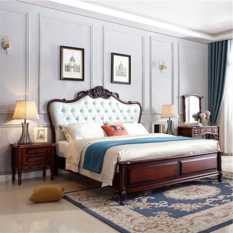 美式轻奢实木床复古做旧乡村风格欧式公主床雕花软靠婚床卧室主卧
