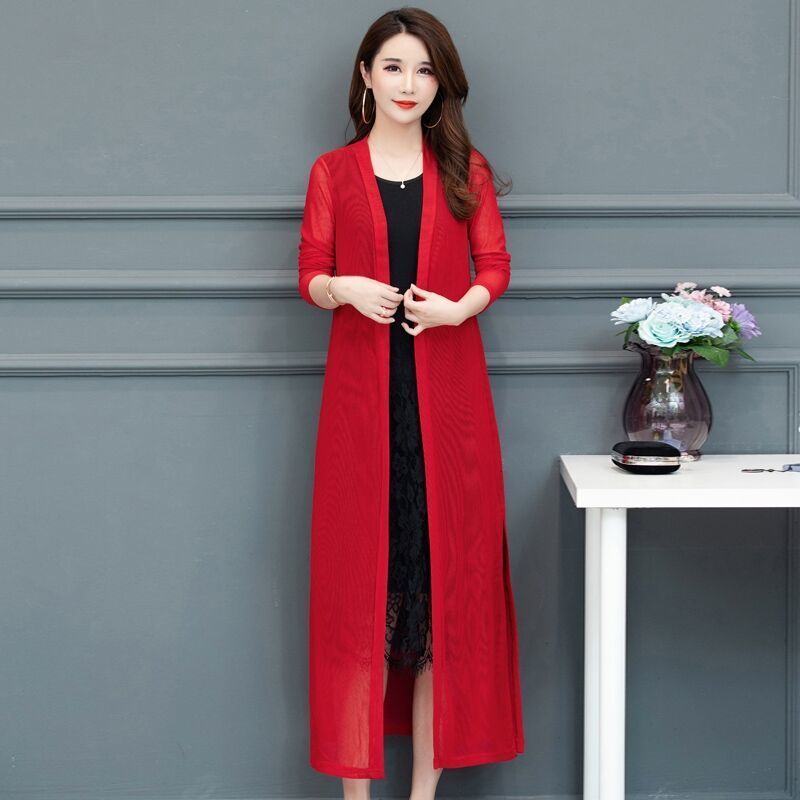 Spring and summer women's thin section with mesh gauze sun protection clothing large size long shawl coat loose ice silk air conditioning cardigan cape