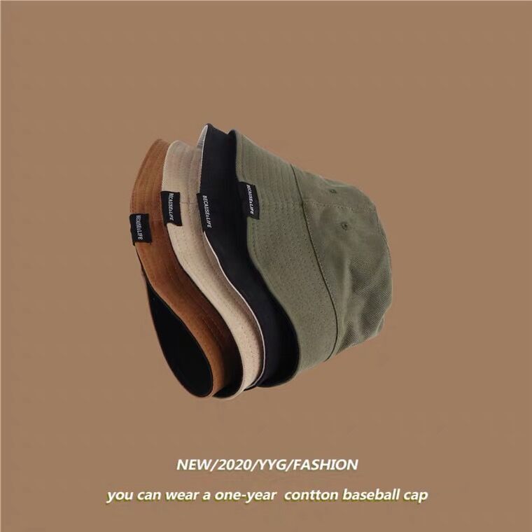 Japanese letter label bucket hat double basin hat spring and summer new straight fisherman hat Korean casual sunscreen hat tide