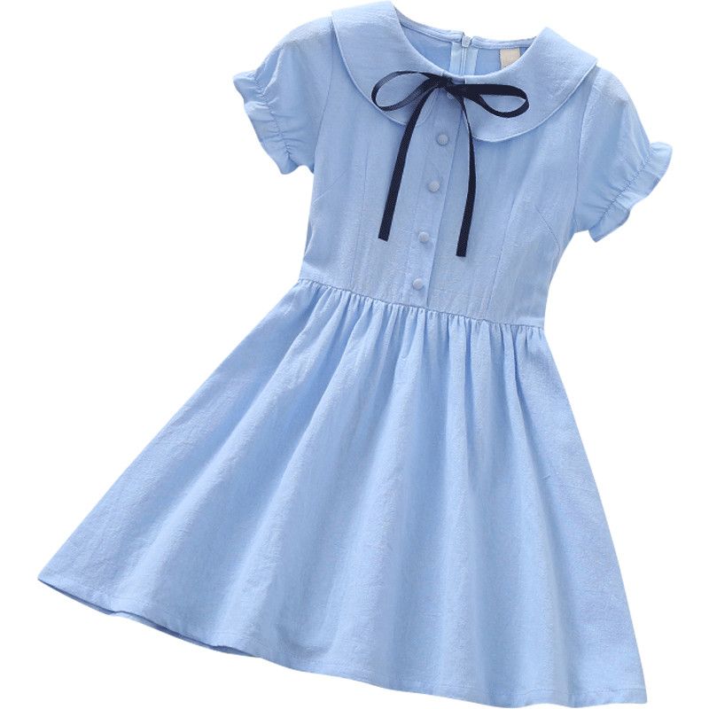 女童夏装连衣裙2023新款洋气学院风纯棉薄款夏天短袖女孩儿童裙子
