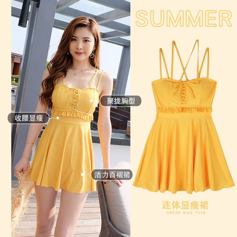 Women's swimsuit 2021 new one-piece belly-covering slimming sexy small breast conservative large size Korean ins hot spring swimsuit