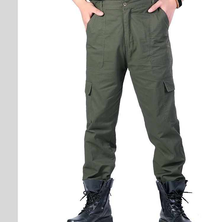 Pure cotton canvas overalls wear-resistant men's labor protection clothing outdoor military green training loose multi-pocket straight-leg work pants