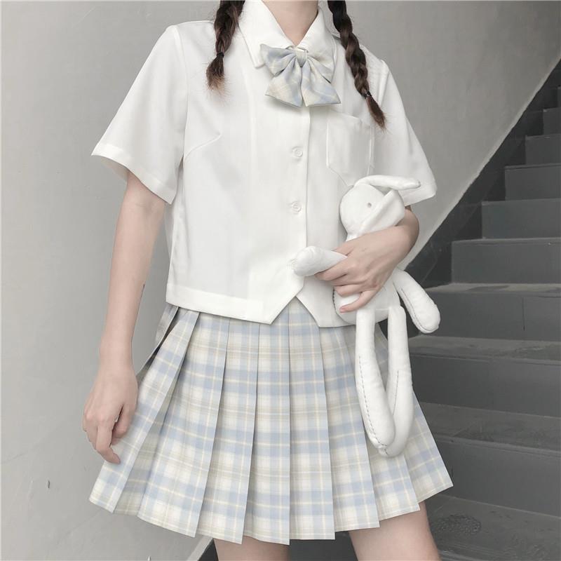 JK短款白衬衫短袖女夏季学院风校供日系少女初中学生甜美方领衬衫