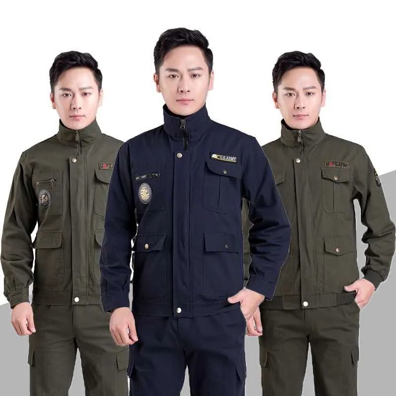 工作服套装男棉质长裤耐磨电焊工地汽修工装服春秋劳保服作训服