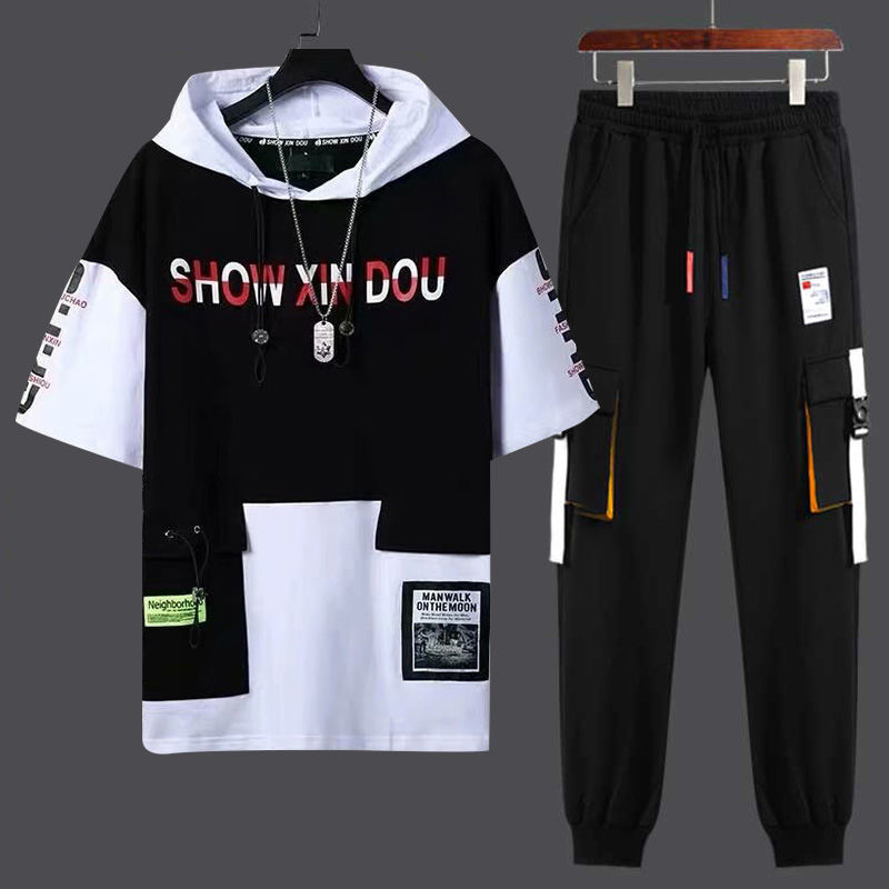 Summer sports suit men's large T loose casual boys' handsome round neck youth student short sleeve T-shirt