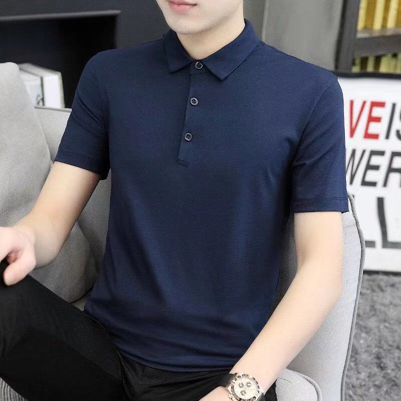 Summer men's lapel solid color short-sleeved t-shirt middle-aged and young Polo shirt loose men's half-sleeved T-shirt sweatshirt 1/2 piece