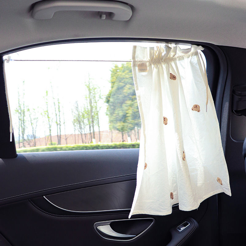 汽车遮阳帘刺绣防晒隔热遮阳棉布车窗磁吸式车用窗帘侧窗遮光神器