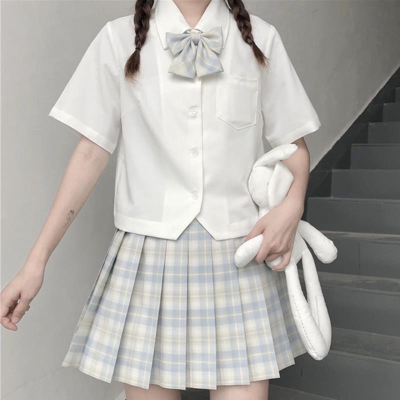 基础款衬衣日系jk制服白衬衫女夏季学院风短袖短款设计感小众上衣