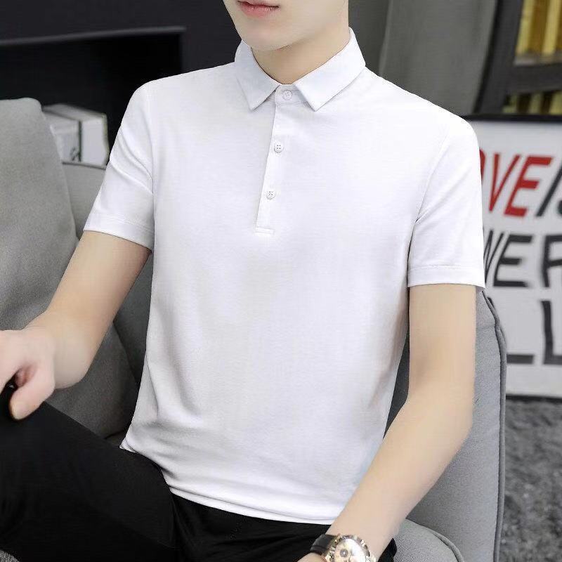 Summer men's lapel solid color short-sleeved t-shirt middle-aged and young Polo shirt loose men's half-sleeved T-shirt sweatshirt 1/2 piece