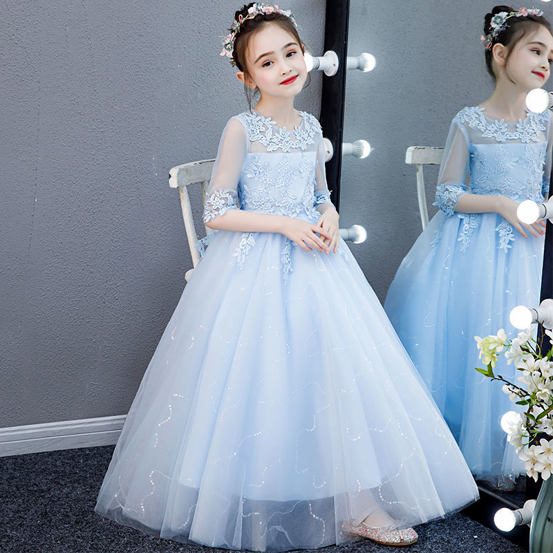 Princess dress girl fluffy yarn summer flower girl wedding dress host dress girl 10th birthday dress foreign style