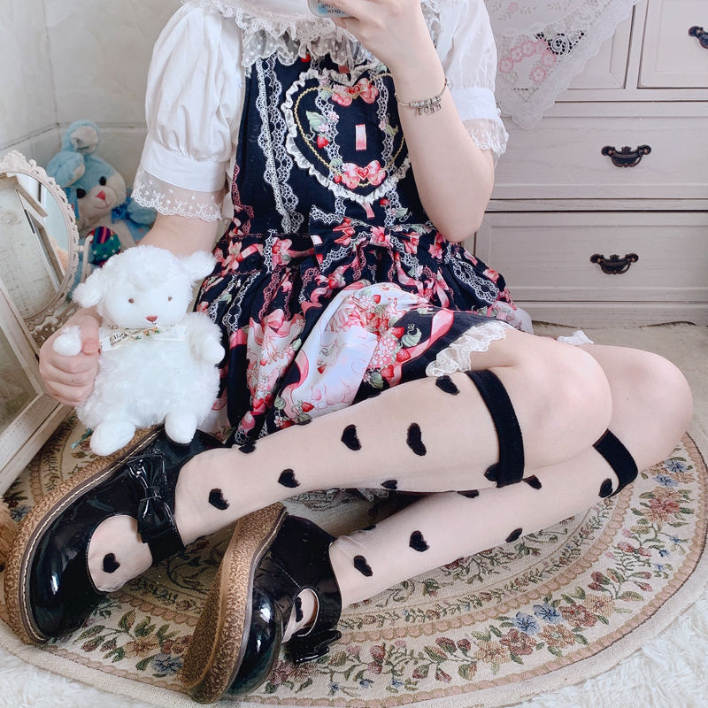 Lolita soft sister Japanese transparent glass silk Lolita love spring and summer thin section mid-length calf socks for women