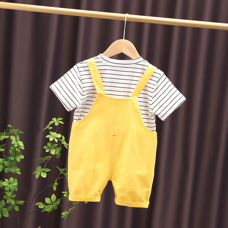 男童夏装套装新款女宝宝短袖背带裤两件套小儿童洋气T恤衣服1-5岁