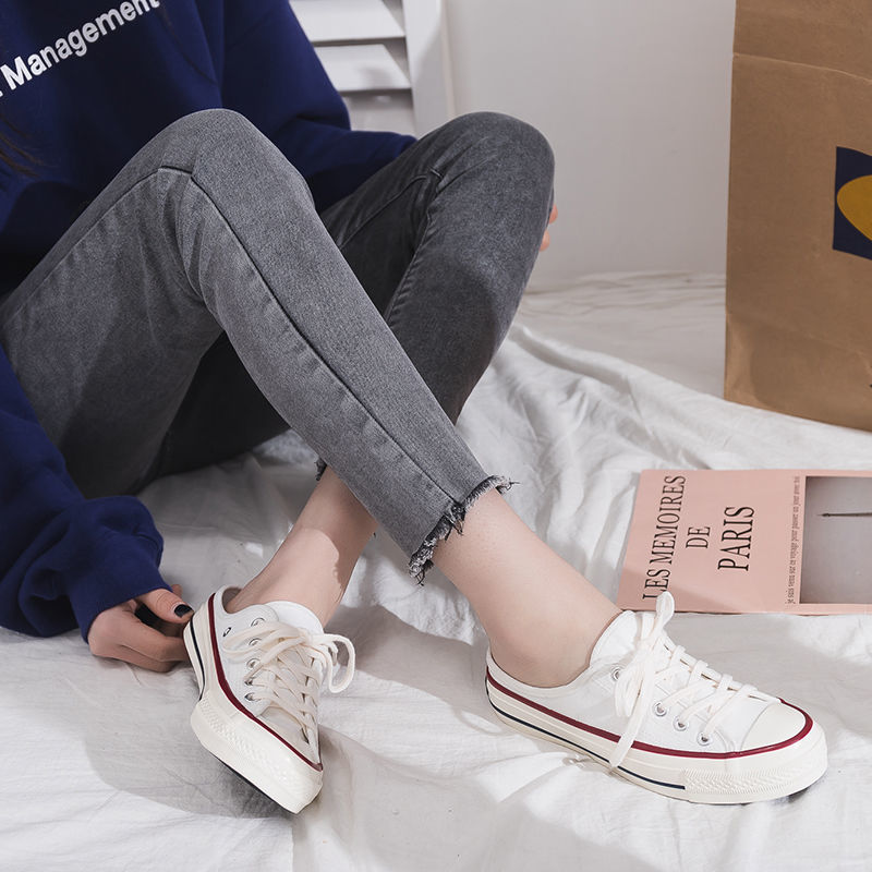  spring and summer new heelless canvas shoes female trendy students Korean version all-match lazy board shoes half drag small white shoes
