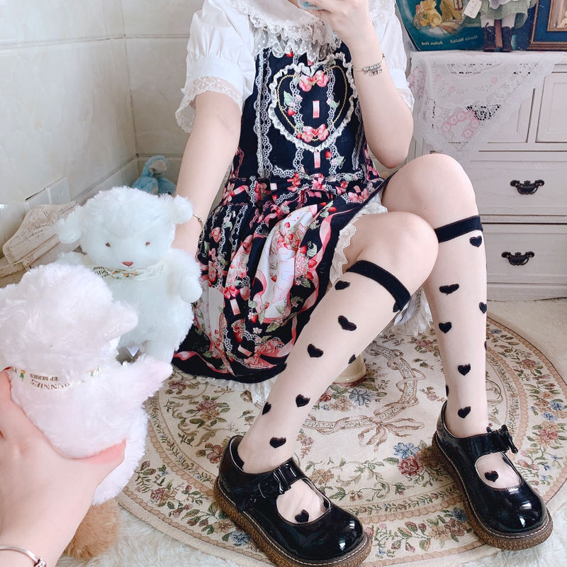 Lolita soft sister Japanese transparent glass silk Lolita love spring and summer thin section mid-length calf socks for women