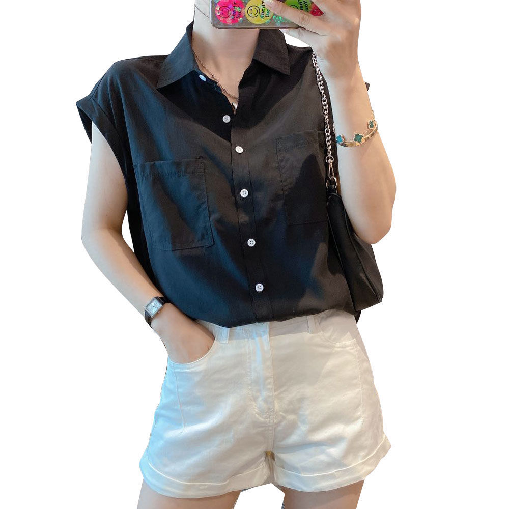 European station 2022 summer new Korean style loose chiffon short-sleeved shirt women's design sense niche lapel shirt