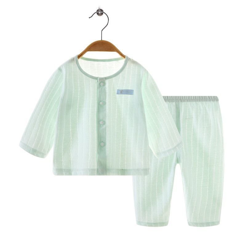 薄款纯棉夏季婴儿衣服空调服男女孩新生儿宝宝睡衣长袖裤两件套装