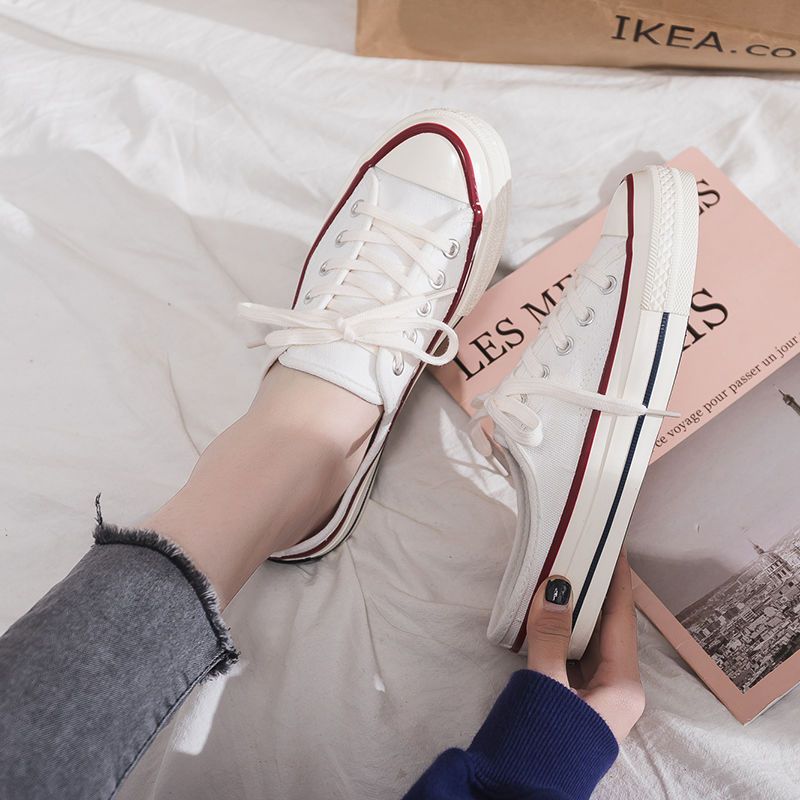  spring and summer new heelless canvas shoes female trendy students Korean version all-match lazy board shoes half drag small white shoes