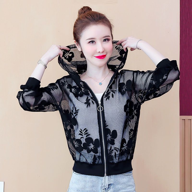 Mesh sun protection clothing for women 2023 new summer style small all-match foreign style super fairy sun protection clothing hooded skin shirt