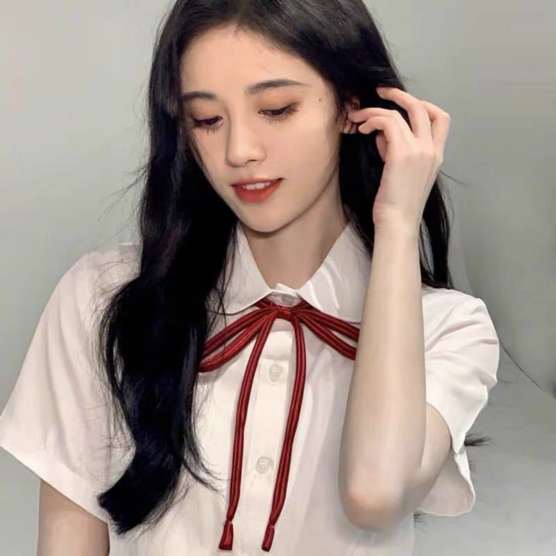 鞠婧禕同款襯衫女日系學院風白色JK制服娃娃領甜美白襯衫短袖修身