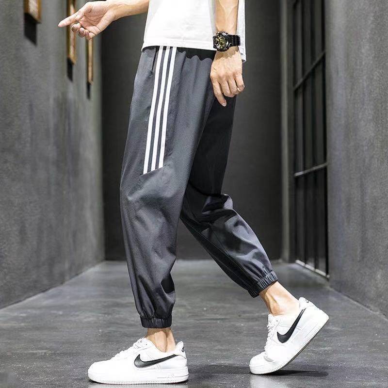Ice silk quick drying pants breathable men's summer thin 2022 trend loose Leggings cropped pants Harlan student pants