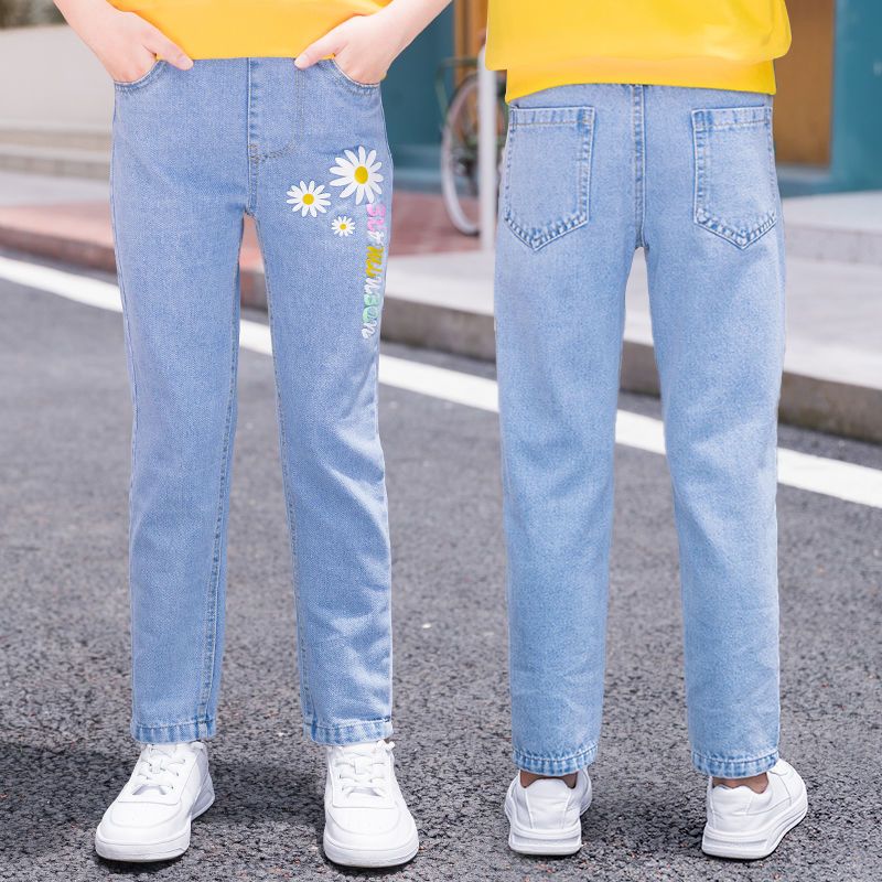 女童牛仔褲2022春秋新款兒童中大童春款女孩洋氣休閒童裝褲子長褲