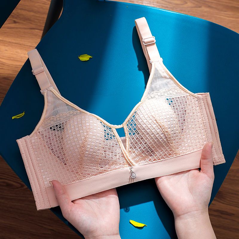 Underwear women's underwear without steel ring gathers anti-sagging to close the pair of breasts, big breasts, small adjustment, sexy bra set, summer style
