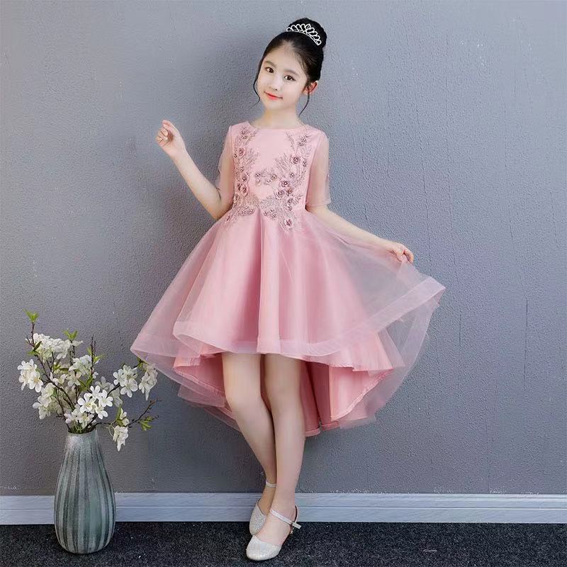 Girls princess dress 2021 spring and autumn new children's wedding dress summer children's clothing host trailing skirt evening dress
