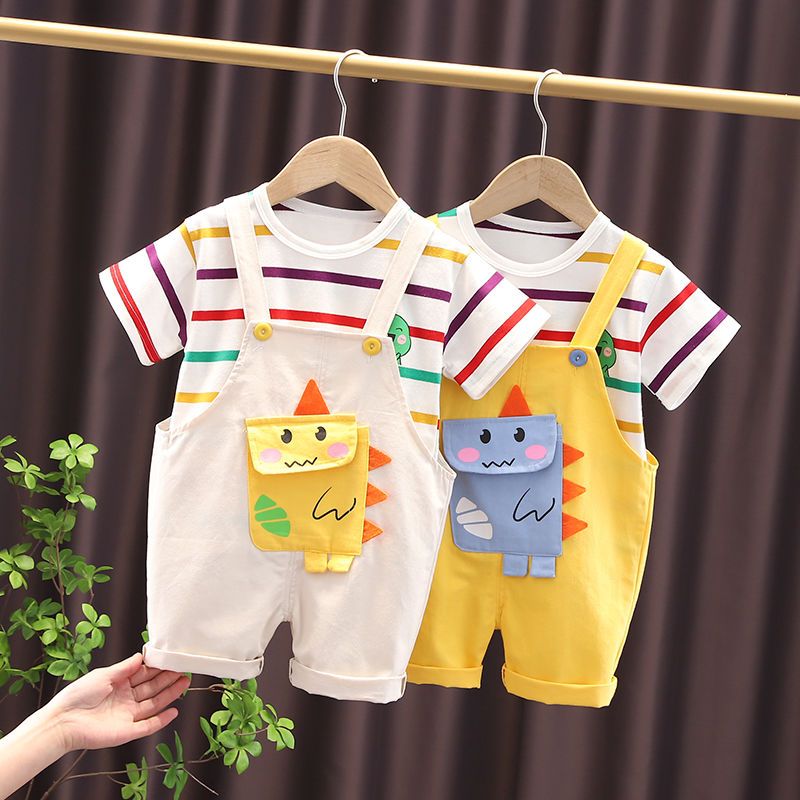 男童夏装套装新款女宝宝短袖背带裤两件套小儿童洋气T恤衣服1-5岁