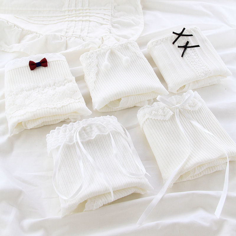 2/5 pack women's underwear Lolita fashion girl student thread lace bow black and white big children's shorts