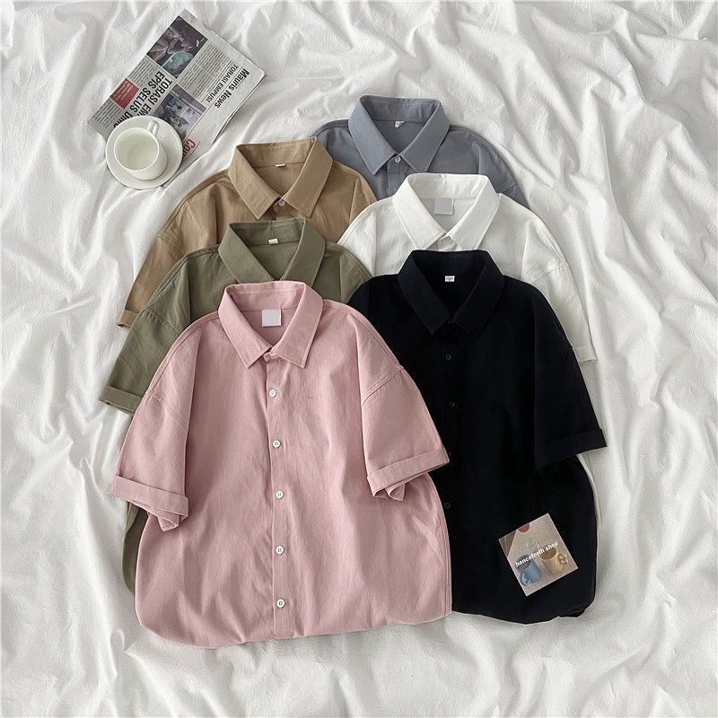 Short-sleeved shirt women's loose Korean version all-match Japanese new top summer solid color outerwear large size 200 catties shirt