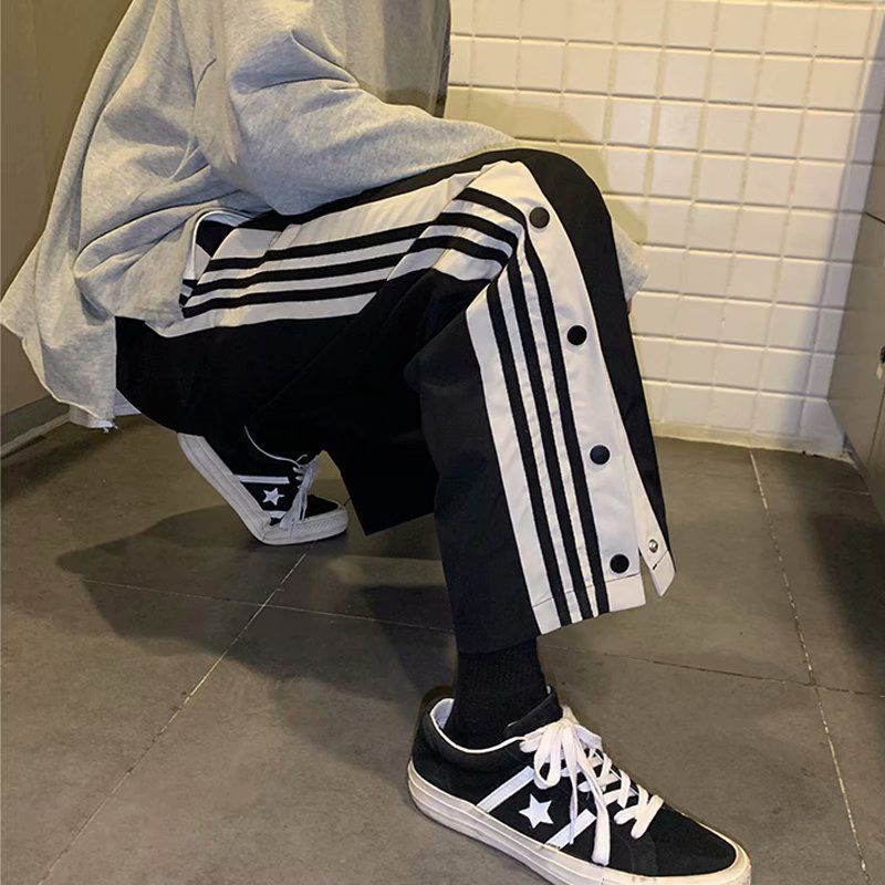 Breasted pants for men and women Korean version of the trend ins high street straight casual pants men's loose all-match wide-leg sweatpants