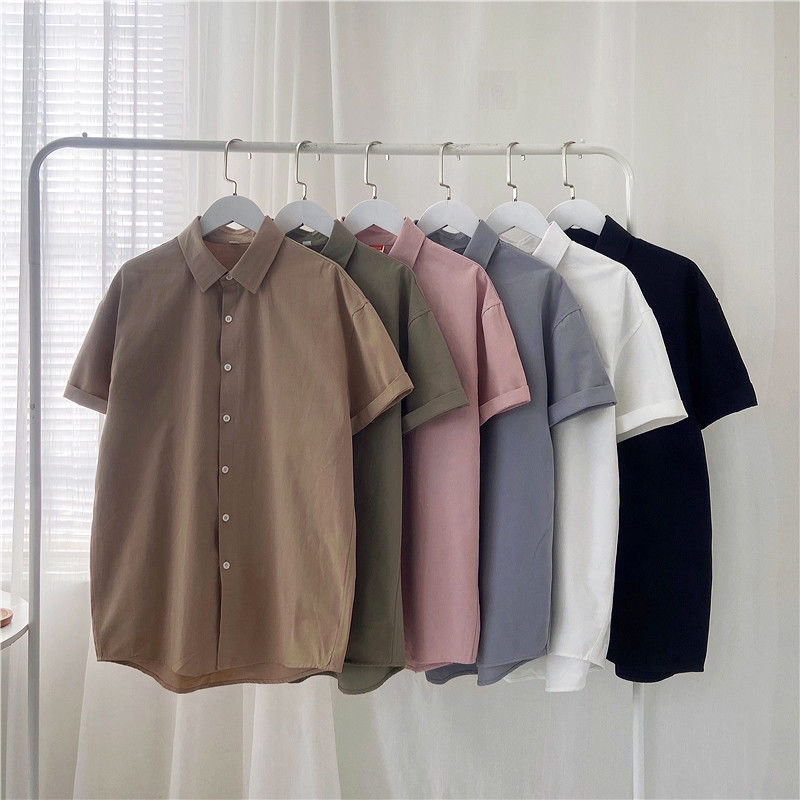 Short-sleeved shirt women's loose Korean version all-match Japanese new top summer solid color outerwear large size 200 catties shirt