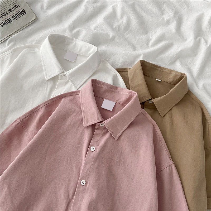 Short-sleeved shirt women's loose Korean version all-match Japanese new top summer solid color outerwear large size 200 catties shirt