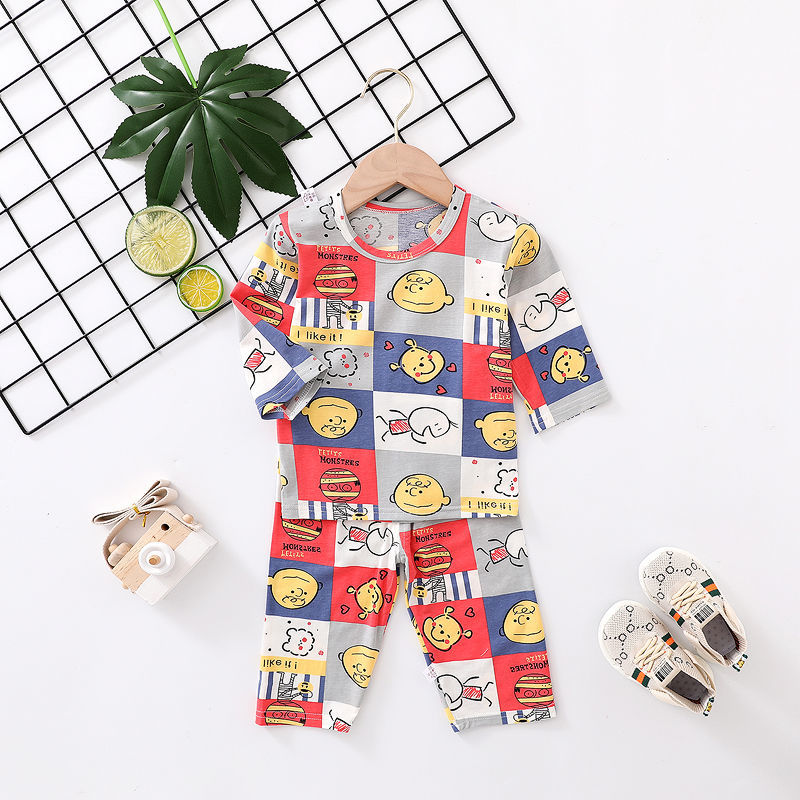 Summer children's cotton home clothes girls short-sleeved shorts suit baby air-conditioning clothes boys pajamas baby clothes