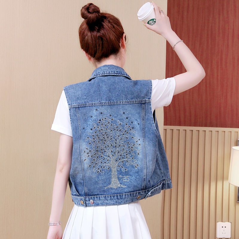 Fashionable and versatile small casual cowboy waistcoat women wear spring and autumn Korean loose large short vest coat
