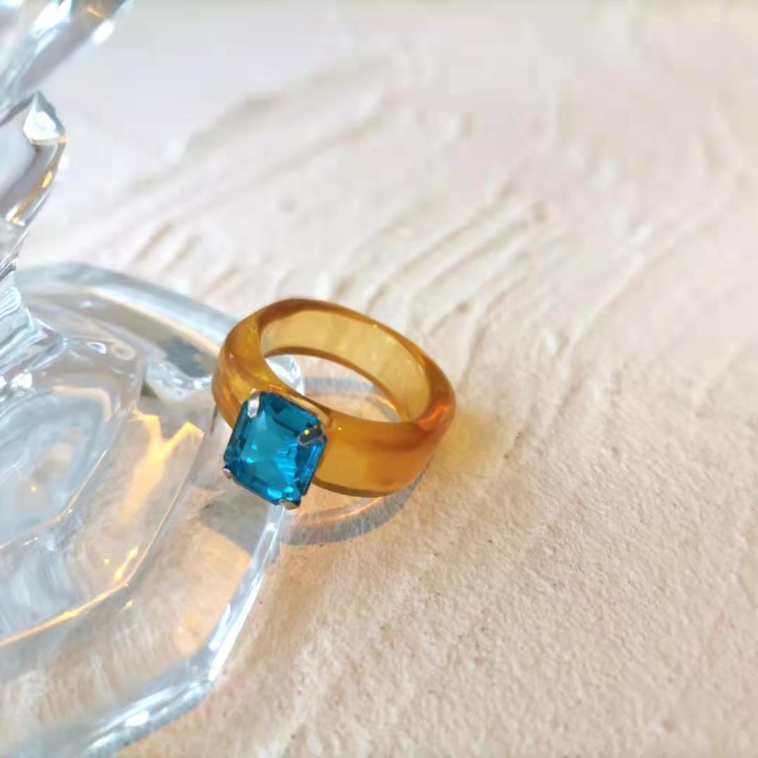 Size Resin Ring Korea Fashion Design Color Gem Diamond Resin Index Finger Ring Cute Hyuna Ring